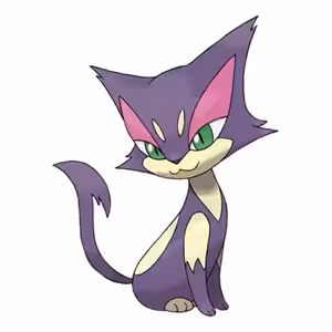 《Purrloin》It steals things from people just to amuse itself with their frustration. A rivalry exists between this Pokémon and Nickit.