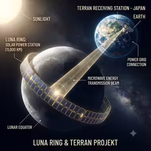 # 332 Luna Ring Postavia Japonci na Mesiaci gigantický solárny prstenec